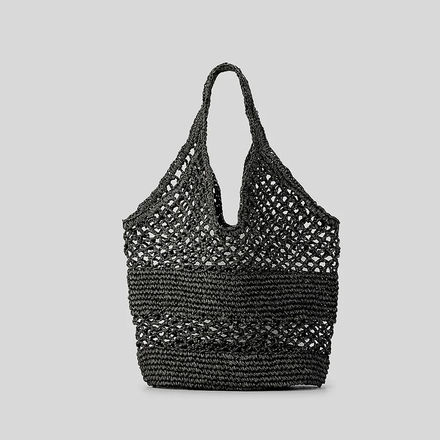 Sac de plage filet bohème en paille pour femme, parfait pour l'été et les accessoires de plage.