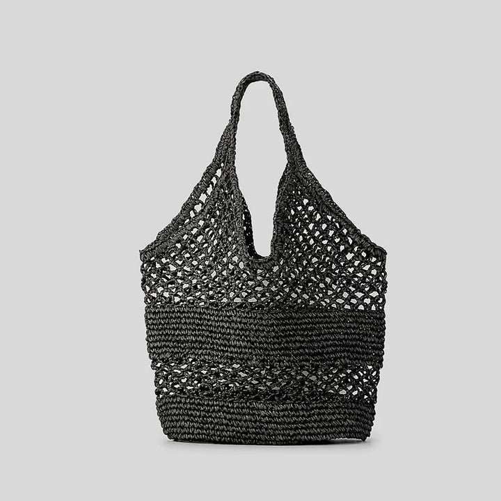Sac de plage filet bohème en paille pour femme, parfait pour l'été et les accessoires de plage.