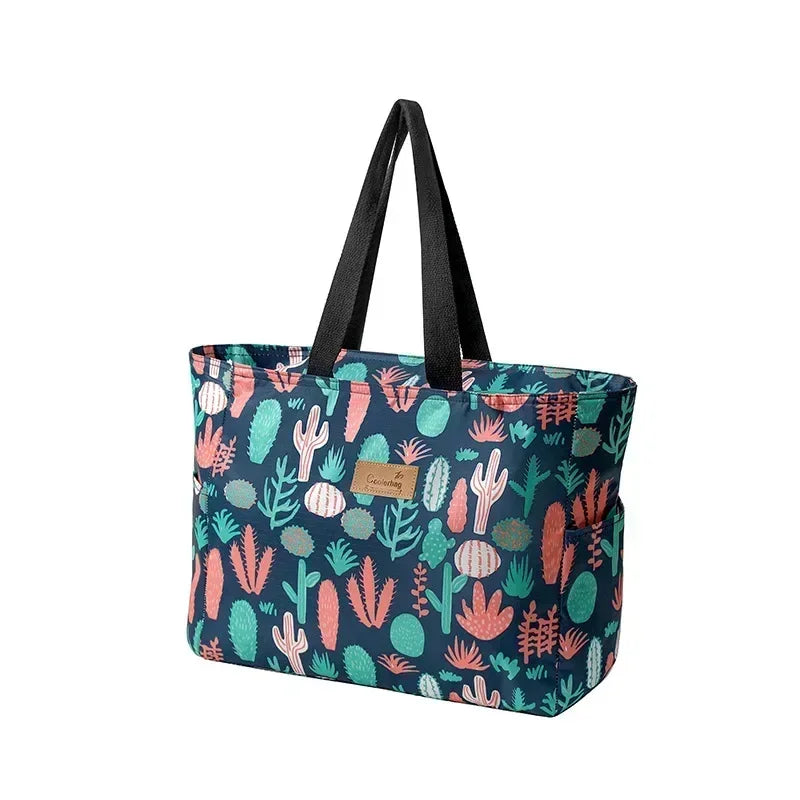 Cabas de plage isotherme déperlant pour femme, parfait pour l'été, pique-nique et accessoires vacances.