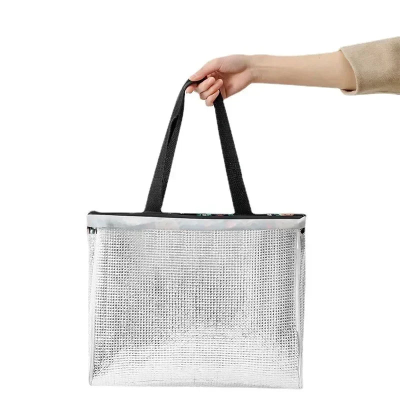 Grand sac isotherme femme pour plage, motif tendance, garde au frais boissons et repas de pique-nique.
