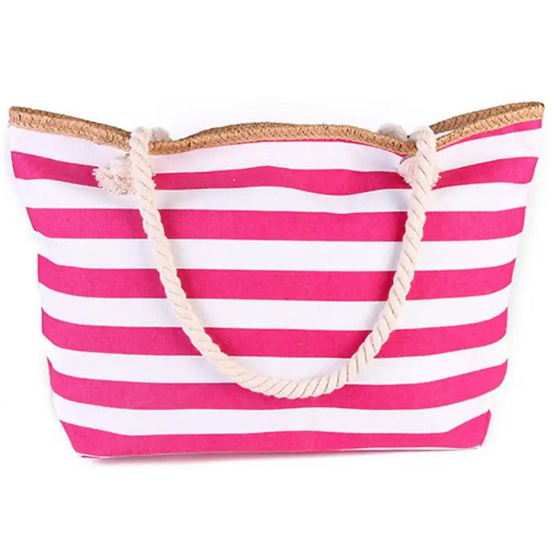 Grand sac de plage cabas pour femme en toile canvas robuste, avec fermeture éclair, parfait pour l'été.