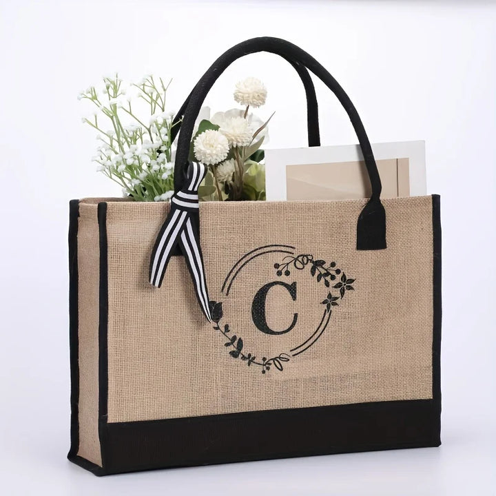 Sac de plage pour femme, grand et personnalisé en jute écologique.