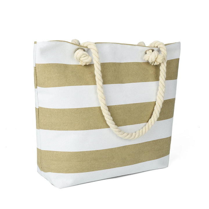 Sac de plage femme en toile écru avec poignées marron, accessoire été mode