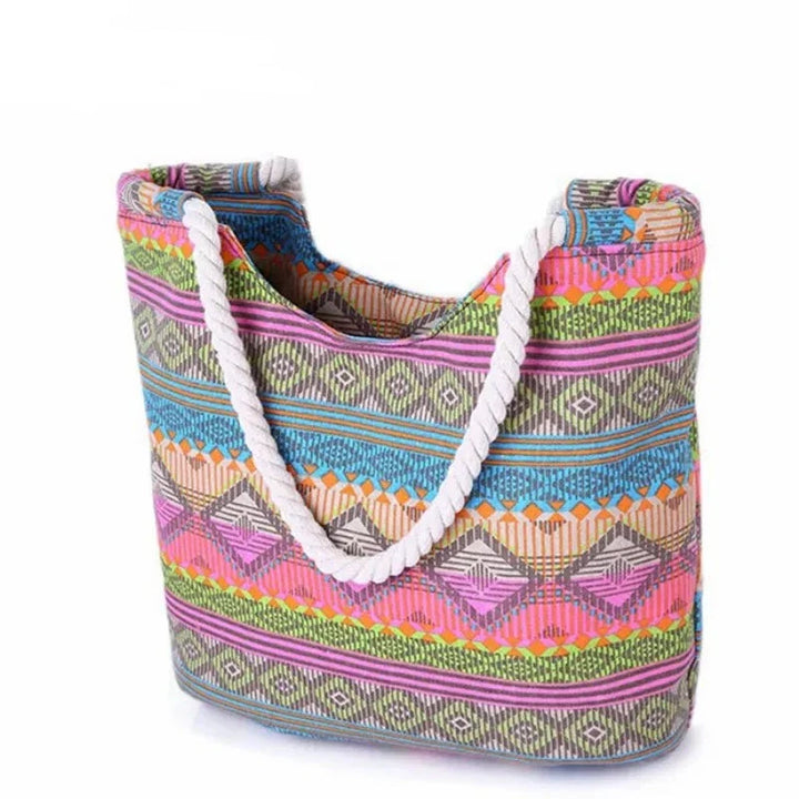 Sac de plage tote bag en toile pour adolescente, motif aztèque vif, idéal pour l'été et les accessoires de mode.