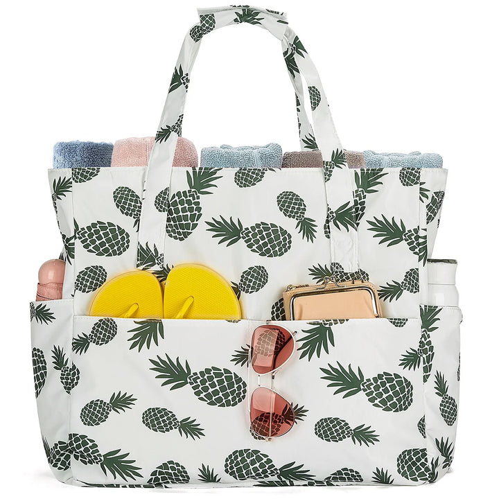 Sac de plage léopard XXL pour femme, imperméable et spacieux. Parfait pour piscine et accessoires été.