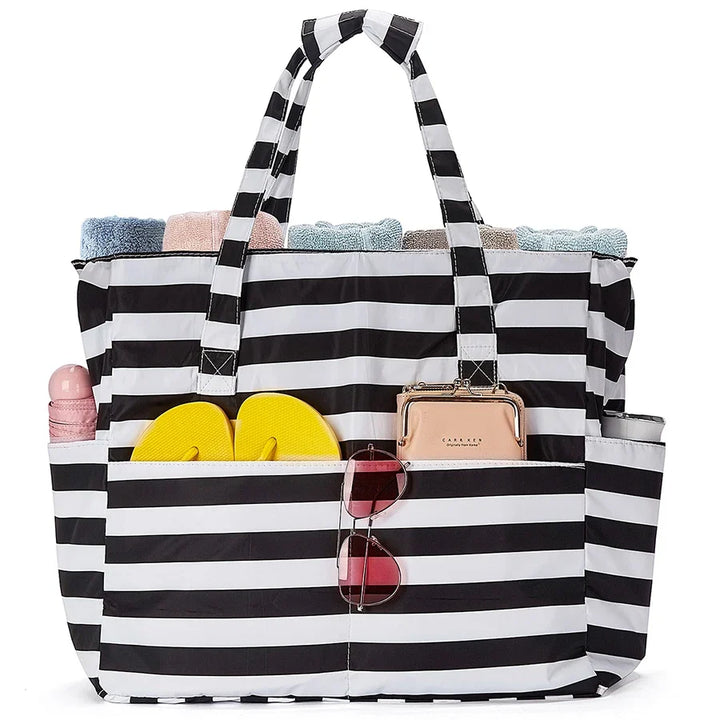 Sac de plage marinière XXL femme. Fourre-tout imperméable pour piscine, mer, été. Accessoire stylé.