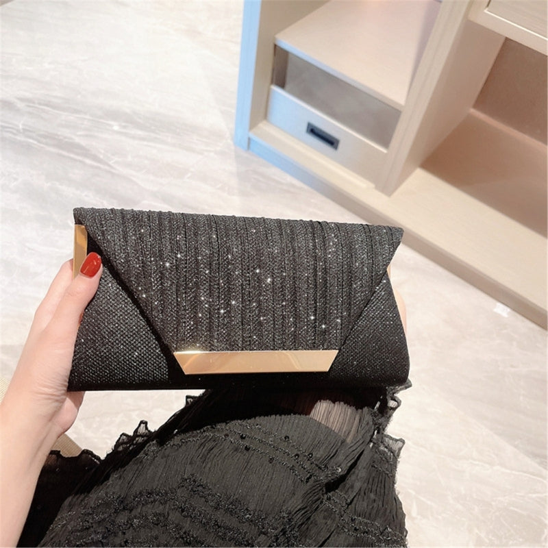 Sac de soirée noir élégant à paillettes avec bandoulière, idéal pour femme