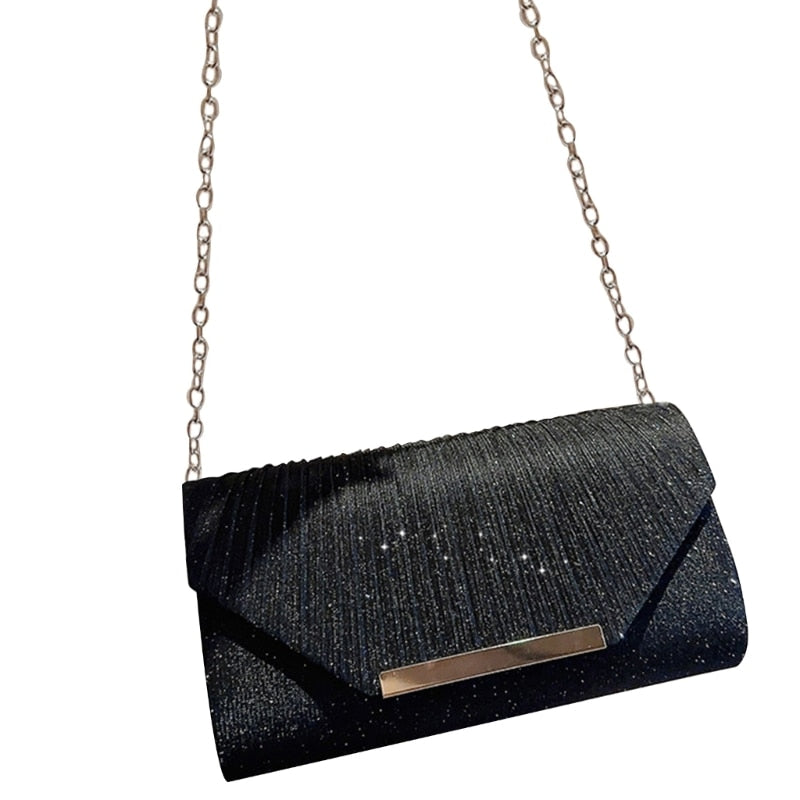 Pochette femme noire brillante à paillettes, accessoire de soirée chic et pratique