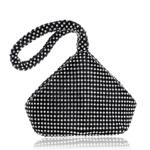 Sac de soirée noir scintillant, pochette femme, minaudière ornée de paillettes et strass pour un look chic.