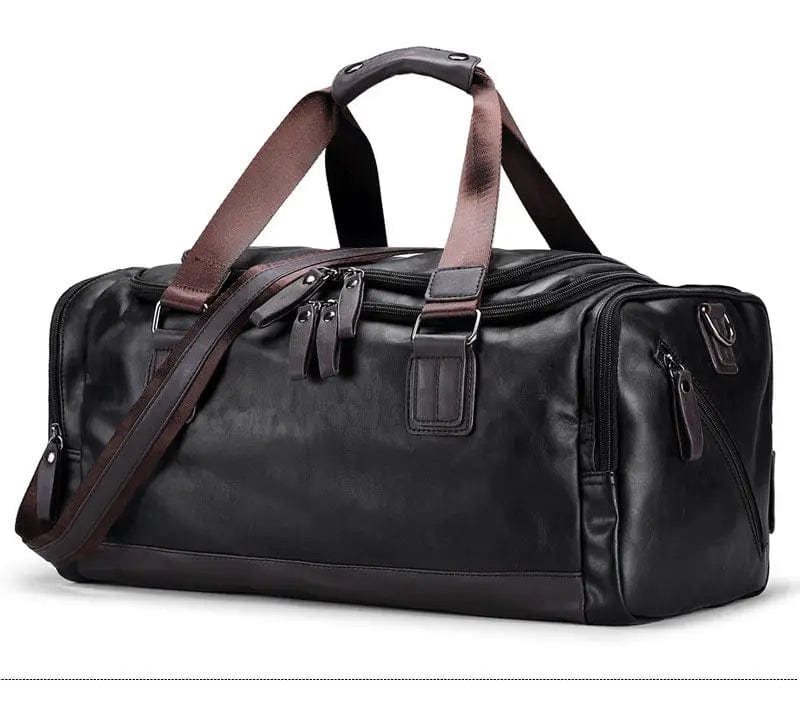 Sac de sport en cuir vegan noir, accessoire essentiel pour homme actif et organisé.