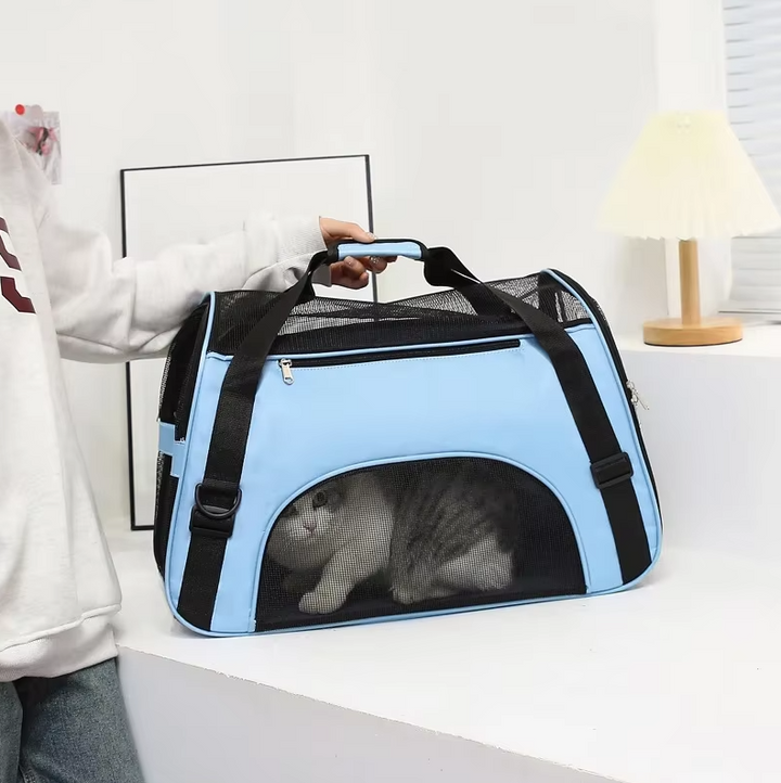 Sac de transport pliable pour chien/chat. Respirant, confortable et sécurisé pour les voyages.