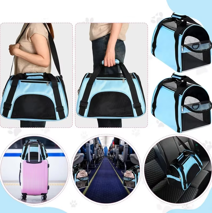 Sac de transport pliable pour chien/chat. Respirant, confortable et sécurisé pour les voyages.