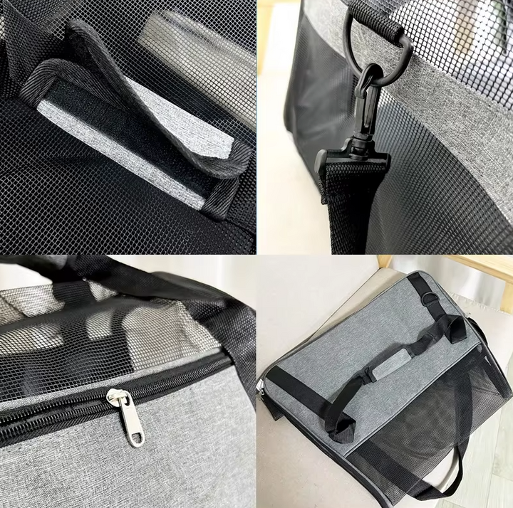 Sac de transport pliable pour chien/chat. Respirant, confortable et sécurisé pour les voyages.