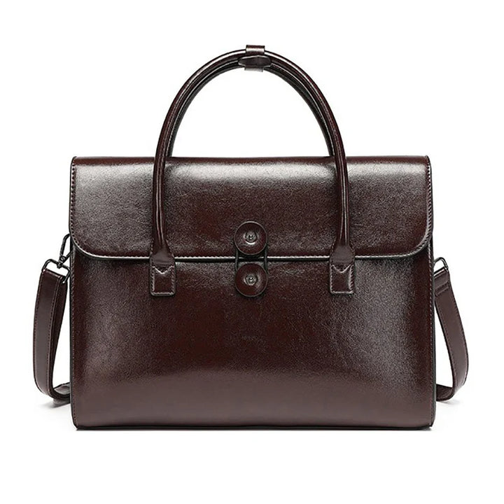 Sac de travail femme Antonella en cuir élégant pour ordinateur portable, couleur marron, vue de face.
