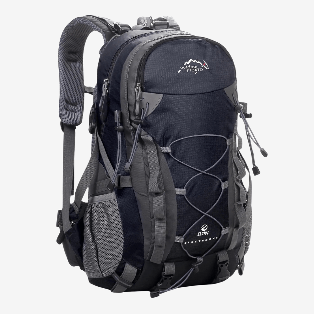 Sac de trekking 40L bleu, dos ventilé, bretelles ajustables, idéal randonnée, capacité généreuse, design ergonomique.