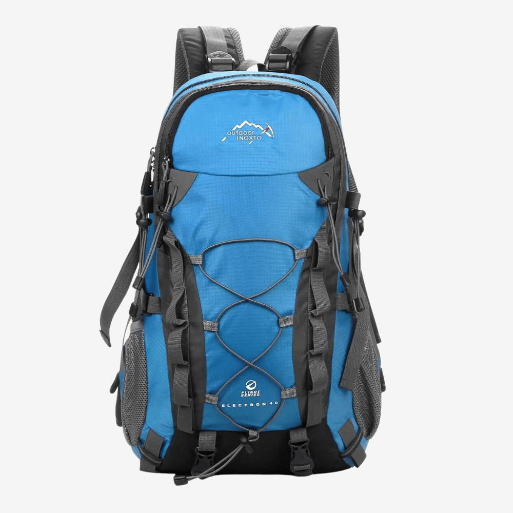 Sac de trekking 40L bleu, dos ventilé, bretelles ajustables, idéal randonnée, capacité généreuse, design ergonomique.