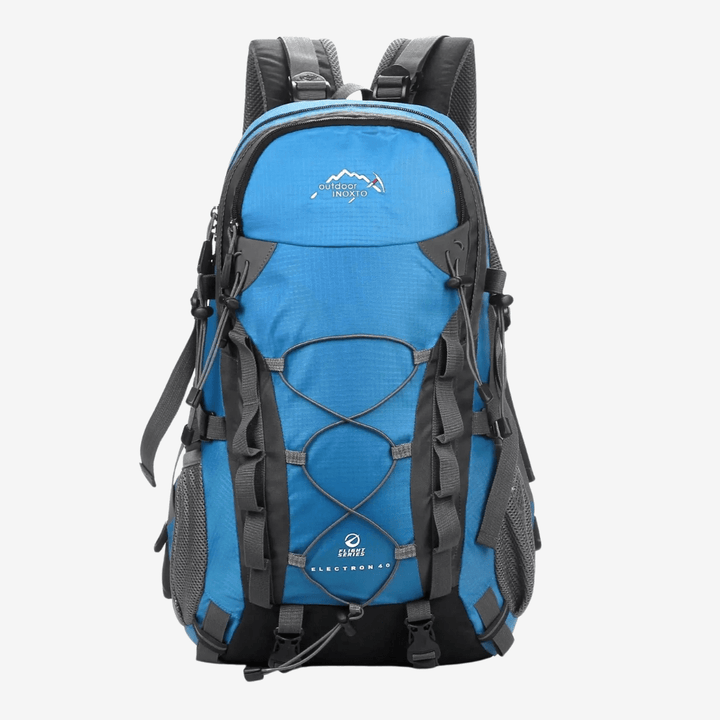 Sac de trekking 40L bleu, dos ventilé, bretelles ajustables, idéal randonnée, capacité généreuse, design ergonomique.