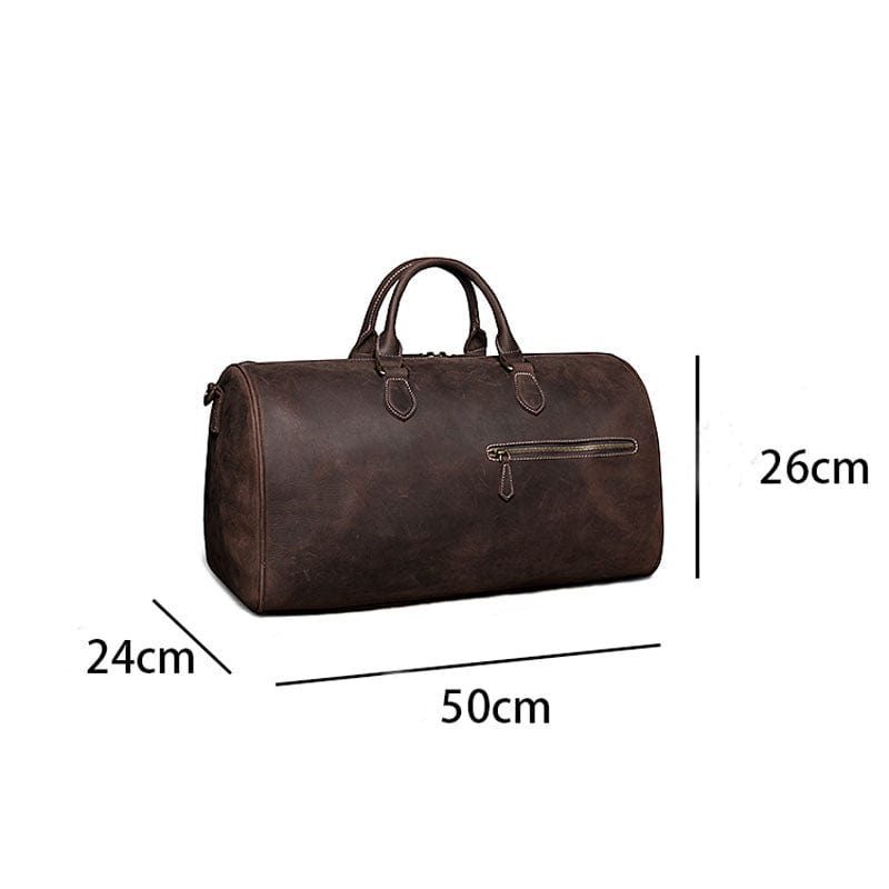 Grand sac week-end en cuir pour homme, couleur marron, avec bandoulière, idéal voyage