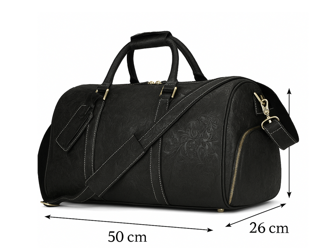 Sac de voyage Indila pour femme, cuir pleine fleur noir, style maroquinerie de luxe.