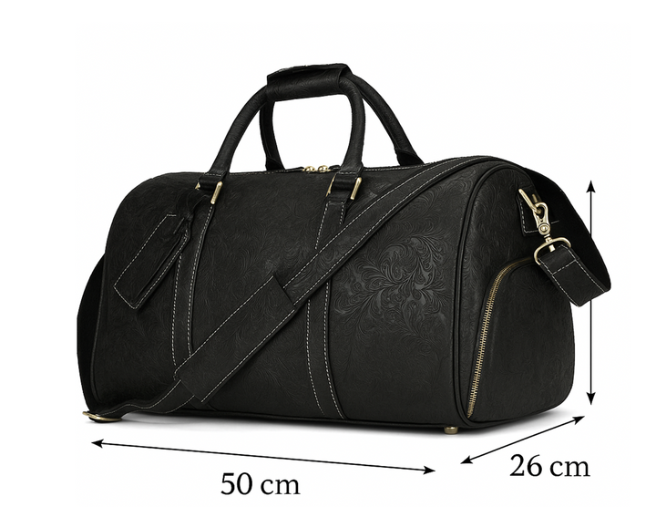 Sac de voyage Indila pour femme, cuir pleine fleur noir, style maroquinerie de luxe.