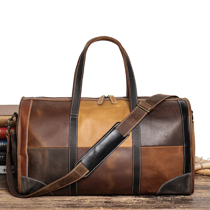 Sac de voyage femme en cuir véritable patchwork multicolore, mode luxe, idéal week-end