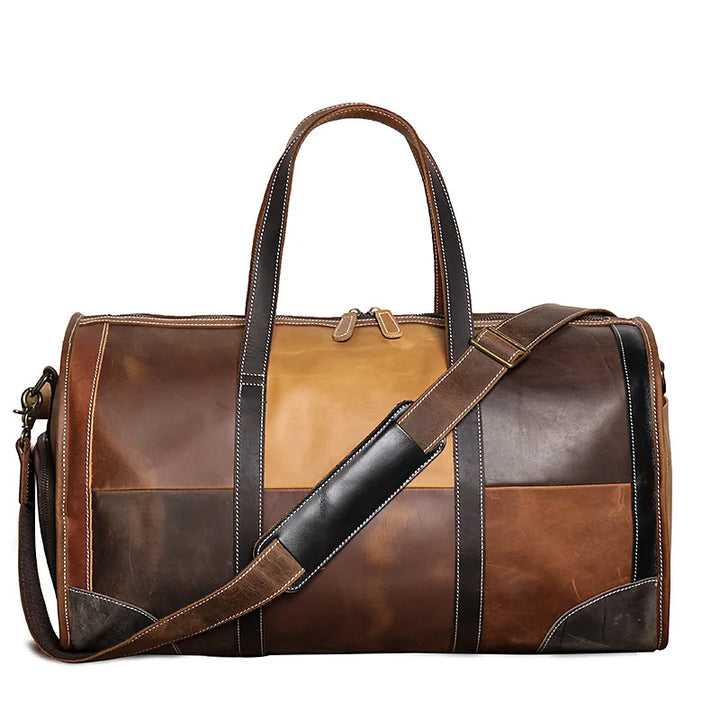 Sac voyage femme artisanal en cuir véritable style patchwork, accessoire de mode unique et luxe