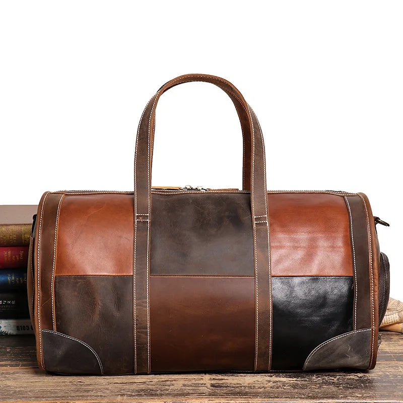 Grand sac week-end femme cuir véritable patchwork artisanal, maroquinerie, bagage cabine