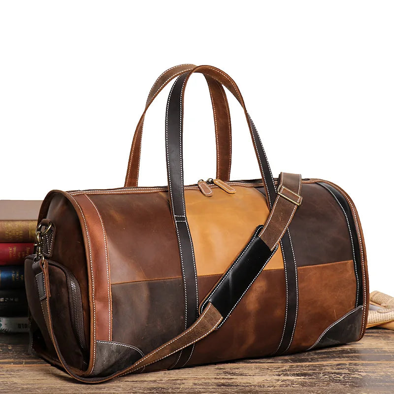 Sac de sport élégant femme en cuir patchwork multicolore, voyage et quotidien, luxe