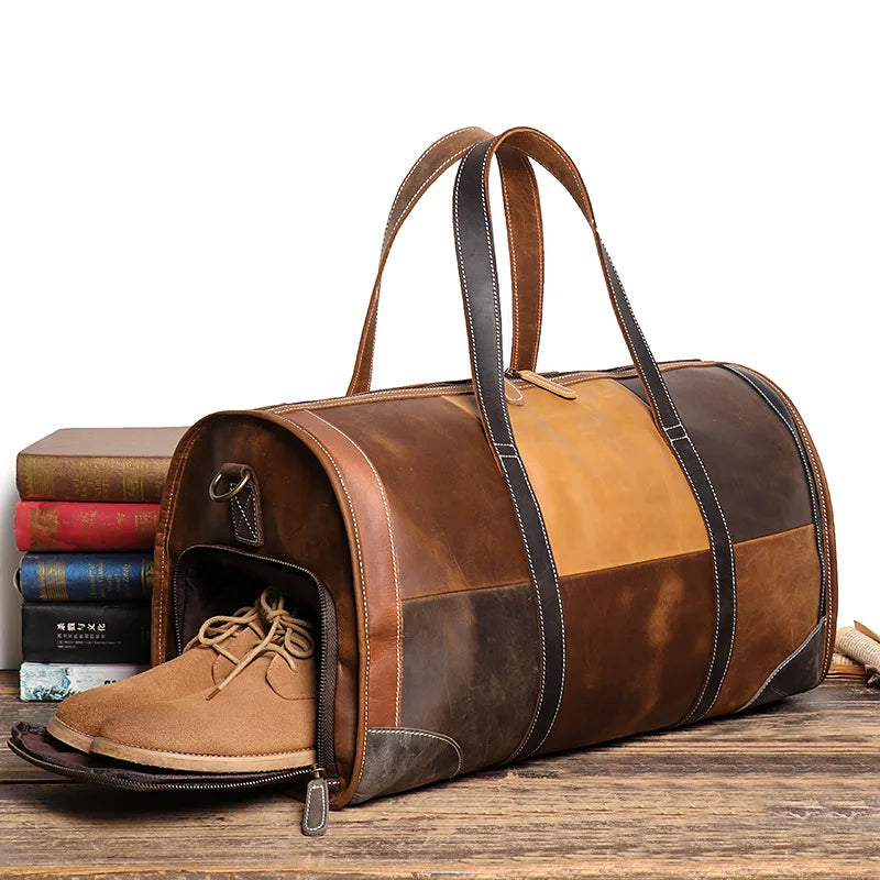 Bagage cabine femme cuir véritable patchwork multicolore, style bohème chic, voyage luxe