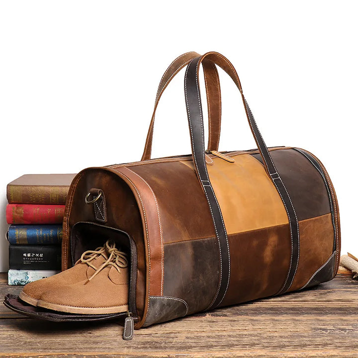 Bagage cabine femme cuir véritable patchwork multicolore, style bohème chic, voyage luxe