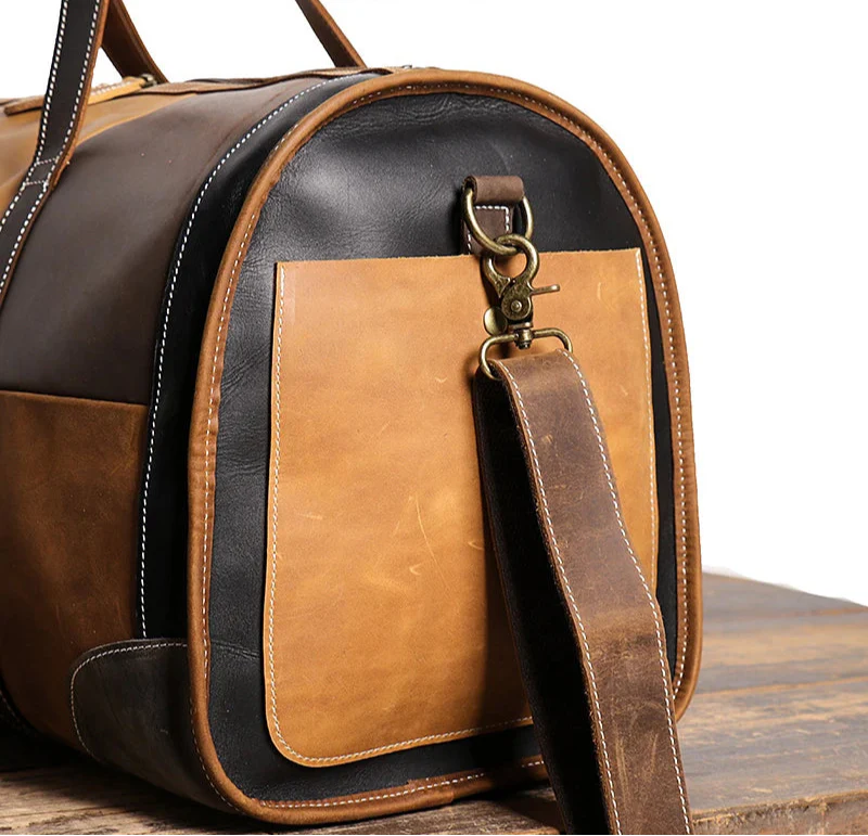 Sac de sport luxe femme en cuir véritable patchwork, durable et tendance, maroquinerie