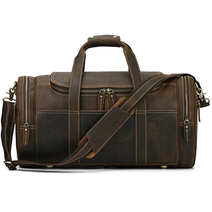 Sac de voyage homme cuir véritable Édourd marron foncé, bagage cabine élégant pour weekend