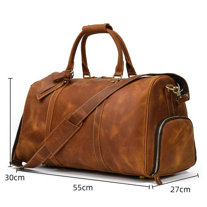 Sac cuir homme spacieux et élégant, ouvert pour révéler un intérieur organisé, idéal court séjour.