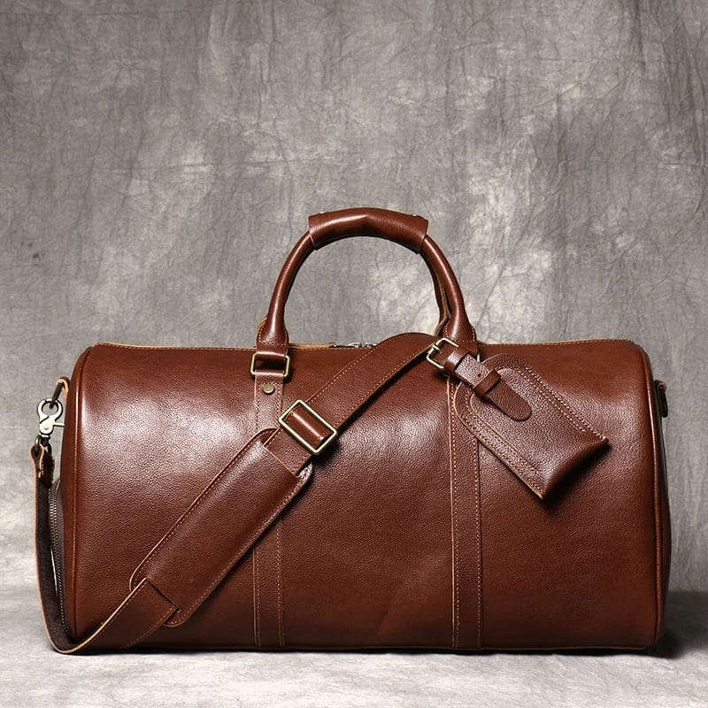 Sac de voyage homme en cuir véritable marron, grand format, pour le week-end, élégant