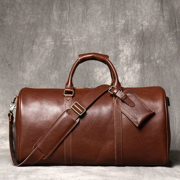Sac de voyage homme en cuir véritable marron, grand format, pour le week-end, élégant