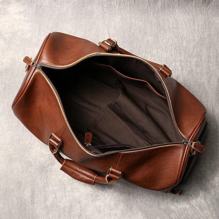 Sac de voyage pour homme en cuir véritable, avec poignées et bandoulière, idéal court séjour