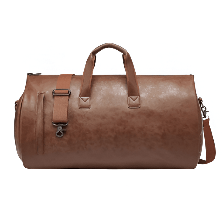 Sac de voyage homme élégant en cuir vegan pour costume, idéal 48h.