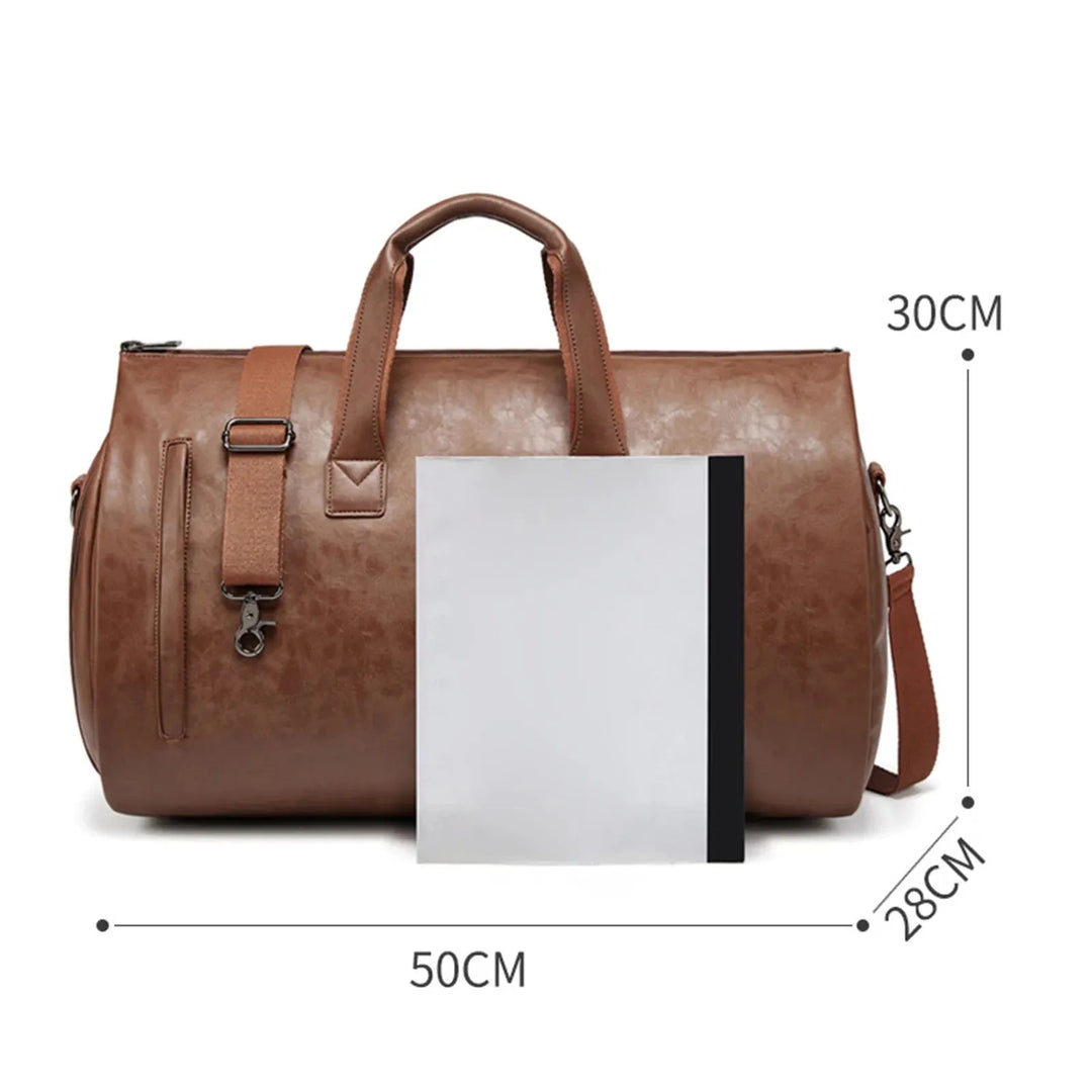 Sac de voyage homme 48h élégant, cuir vegan, porte-costume, compartiment chaussures.