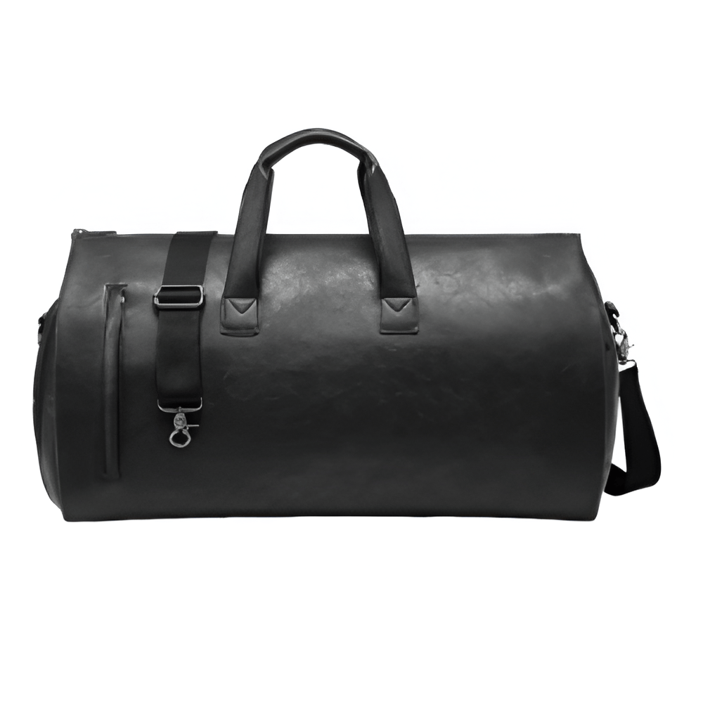 Sac de voyage transformable homme 48h, cuir vegan, compartiment chaussures intégré.