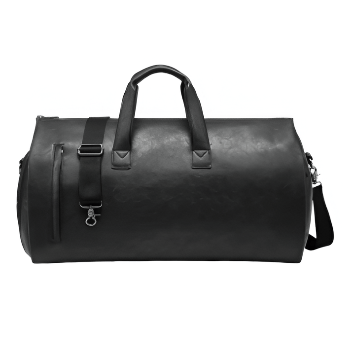 Sac de voyage transformable homme 48h, cuir vegan, compartiment chaussures intégré.