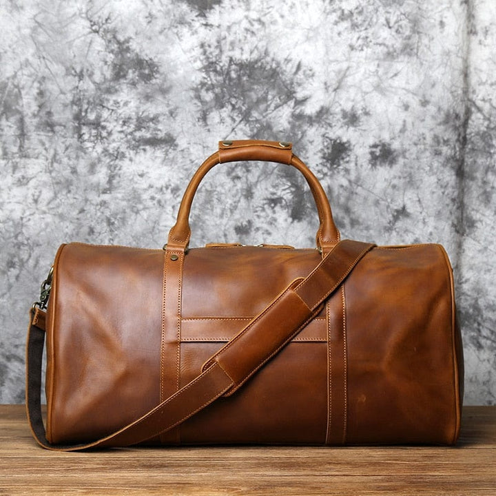 Sac de voyage élégant en cuir marron pour homme, style vintage, idéal pour week-end