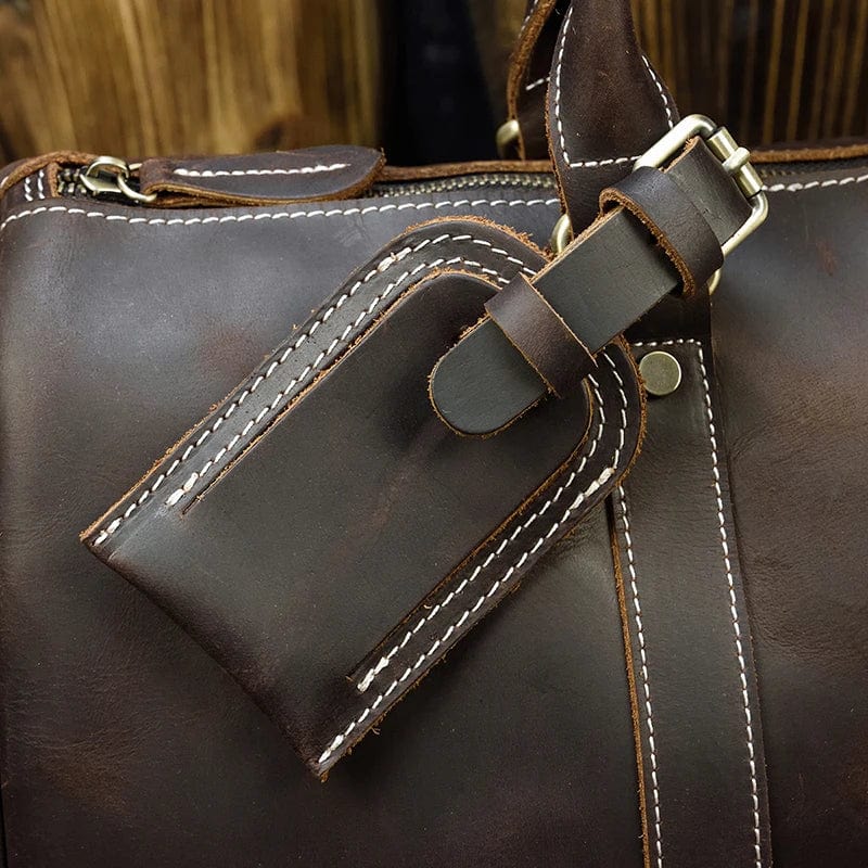 Sac week-end homme en cuir avec poches extérieures, pour un accès facile