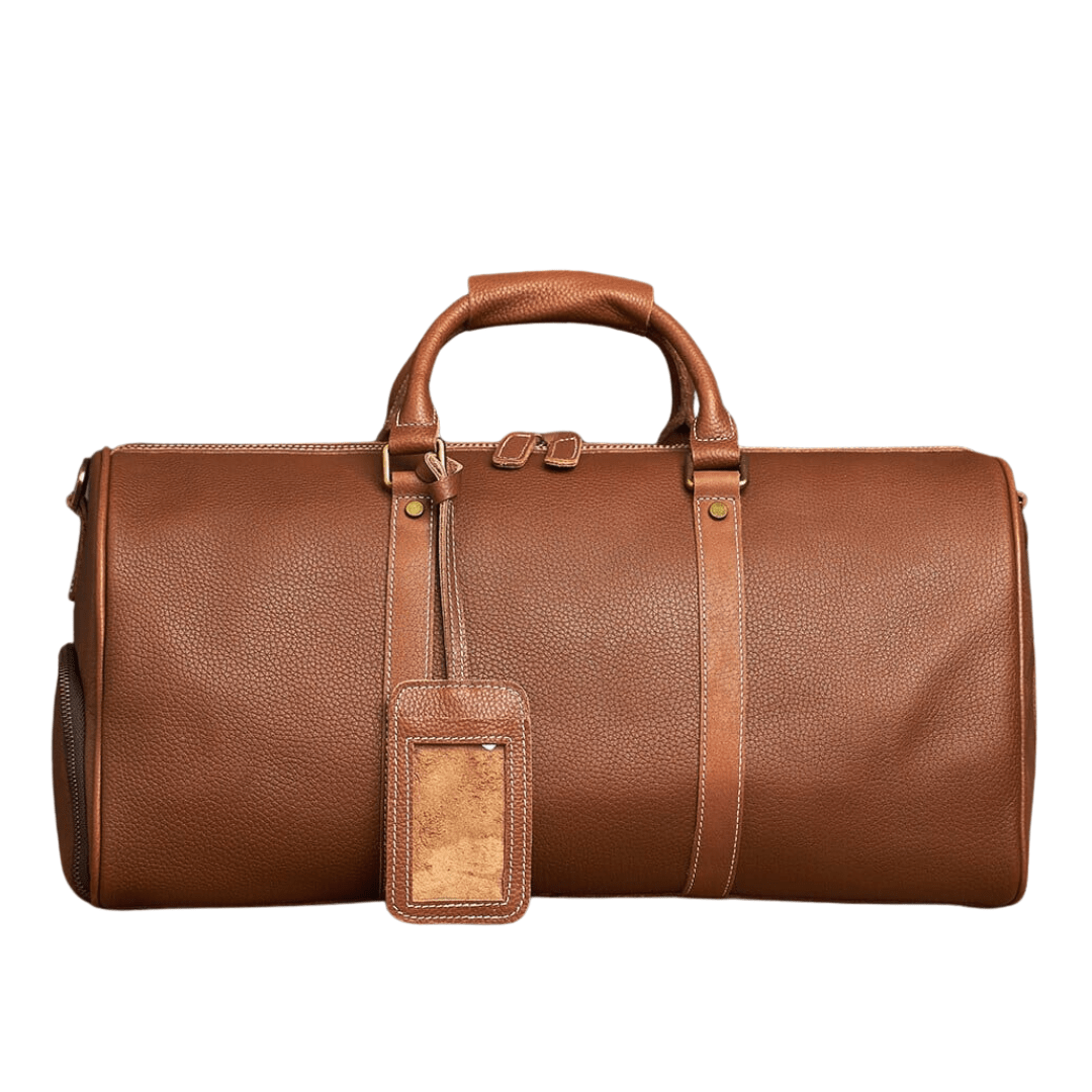 Sac de voyage élégant en cuir véritable marron pour homme, parfait week-end et bagage cabine.