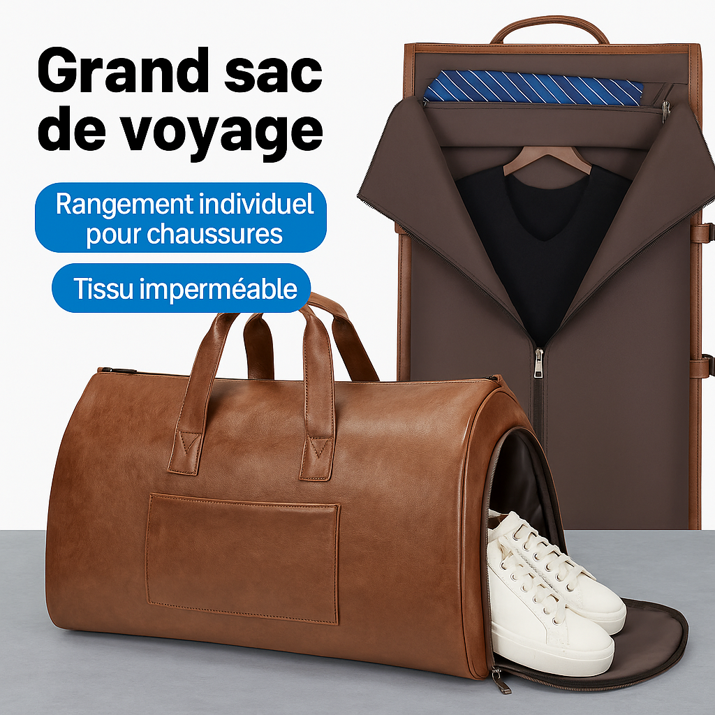 Élégant sac de voyage femme en cuir vegan, avec bandoulière, idéal pour court séjour