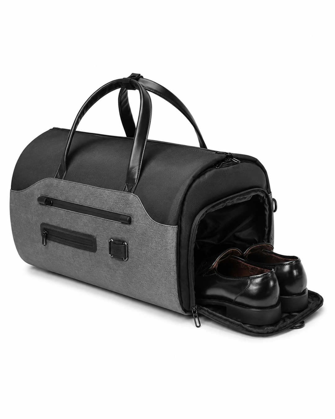 Sac de voyage duffle unisexe porté, parfait pour week-end ou sport. Bagage compact, élégant et multifonction pour tout voyage.