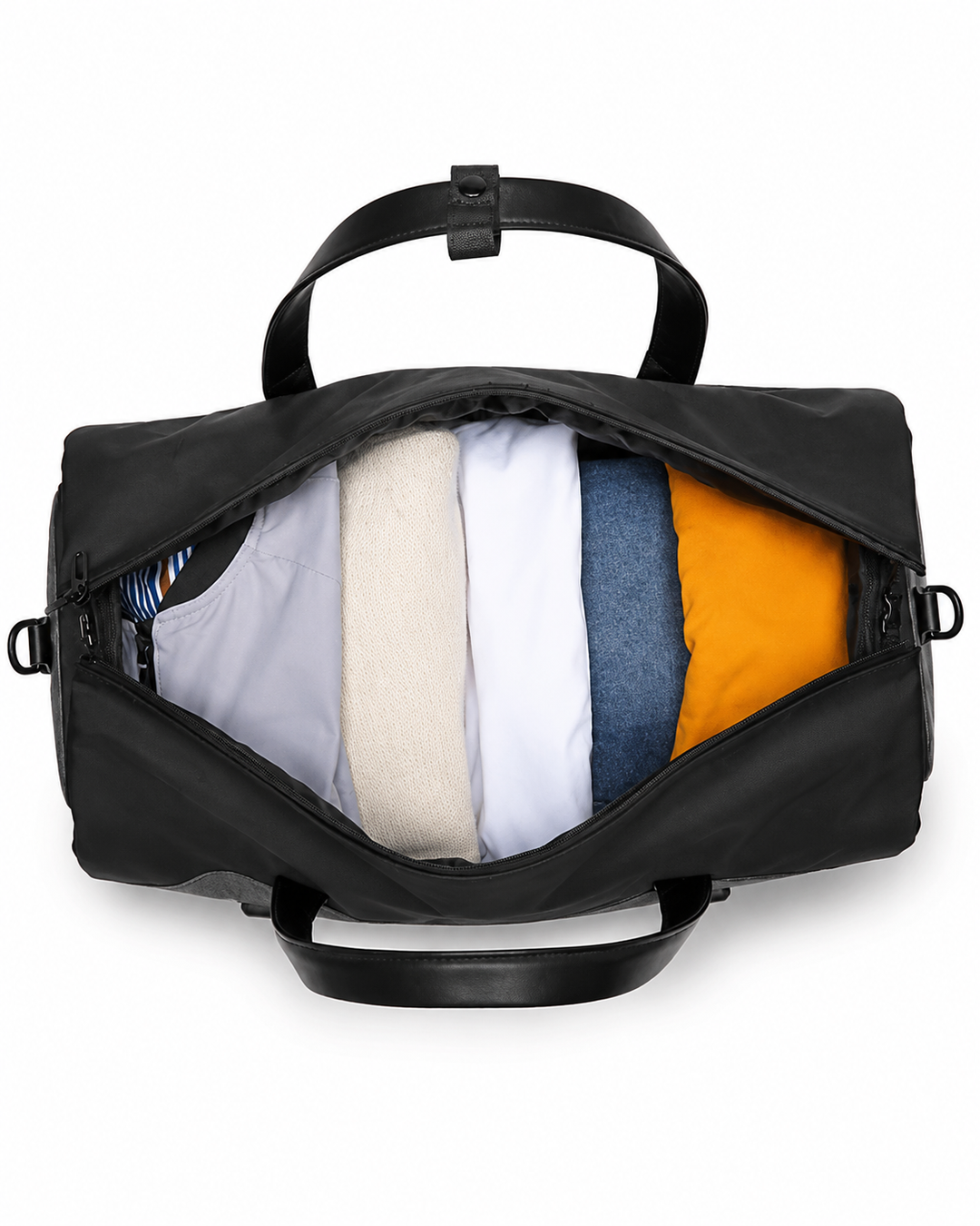Détail du sac de voyage élégant, matière robuste et design chic. Sac duffle unisexe idéal pour le sport, week-end et voyage.