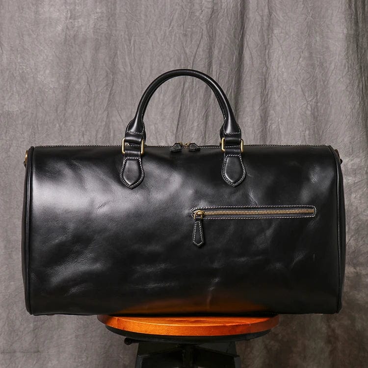Sac de voyage homme noir en cuir véritable, parfait pour le weekend, style moderne