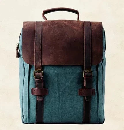 Sac à dos Bernard en toile kaki et cuir marron, parfait pour homme et femme, style voyage tendance.