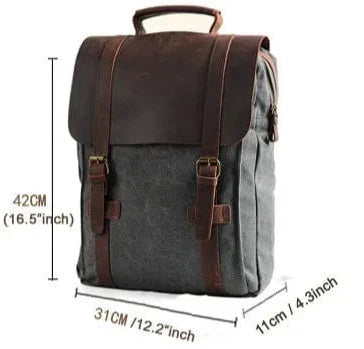 Sac à dos Bernard spacieux en toile robuste et cuir, adapté pour un ordinateur portable, unisexe et élégant.