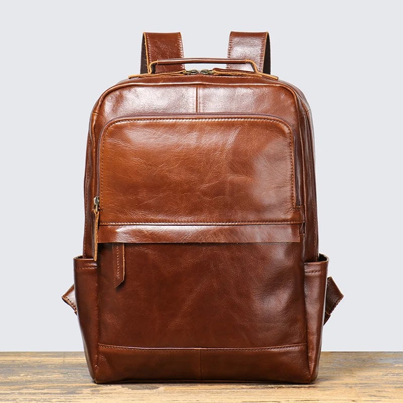 Sac à dos citadin en cuir marron pour hommes, format 15 pouces, élégant et stylé